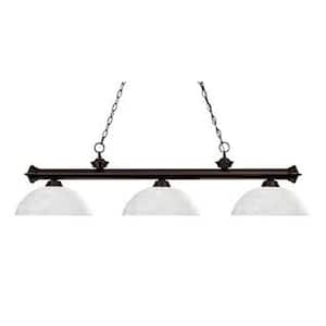 Riviera 3-Light Bronze With Dome White Linen Shade Billiard Light With No Bulbs Included