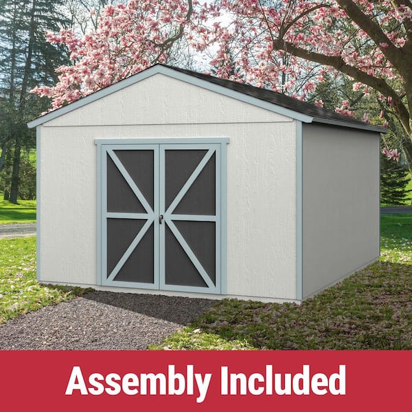 Pro Assembled Astoria 12 ft. W x 16 ft. Wood Shed with High Wind 145 package-Driftwood Shingle (192 sq. ft.)