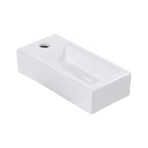 14.57 in. Wall-Mounted Ceramic Rectangular Bathroom Sink in White with Left Faucet Hole