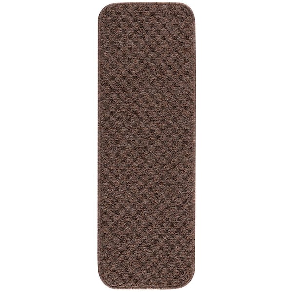 Beverly Rug Waffle Brown 26 in. x 8.5 in. Non-Slip Rubber Back Stair Tread Cover (Set of 15)