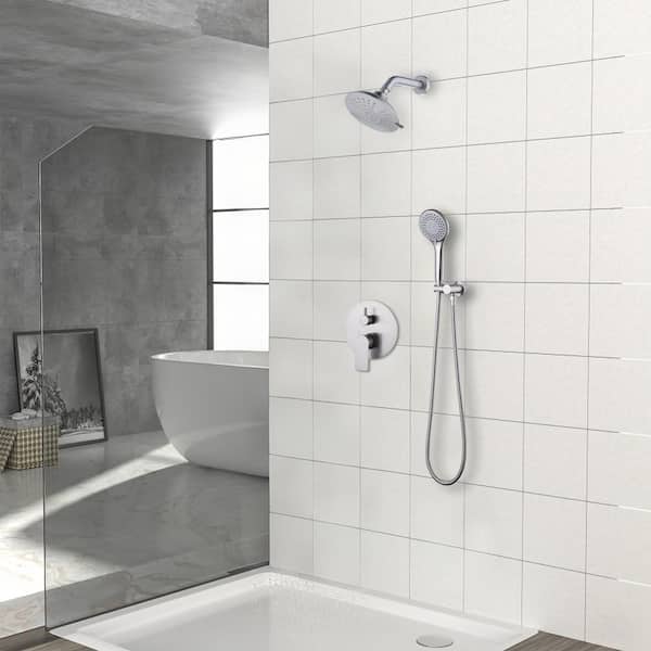 2-Spray Patterns 6 in. Wall Mount Dual Shower Heads Shower System with 3-Setting Hand Shower in Brushed Nickel