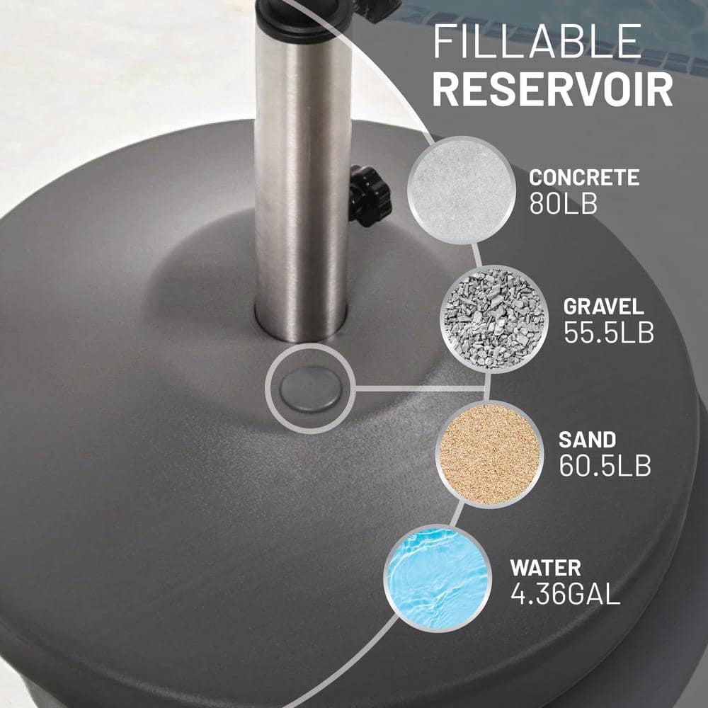 Gray Metal Wheeled Fillable Free Standing Umbrella Base