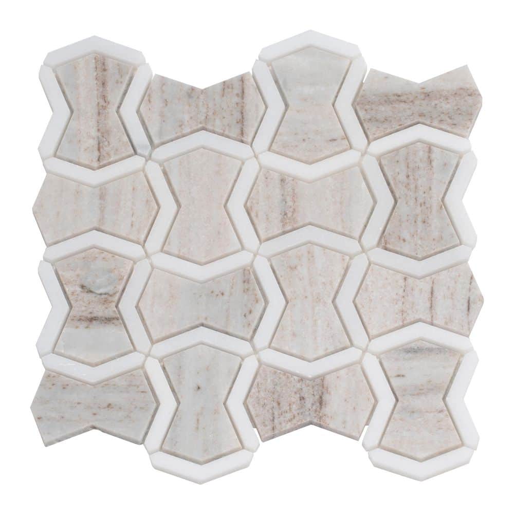Mirage 10 in. x 10 in. Polished Warm Beige White Marble Bowtie Mosaic Wall and Floor Tile (3.68 sq ft/case) -5 Pack price history on PriceWatchPro