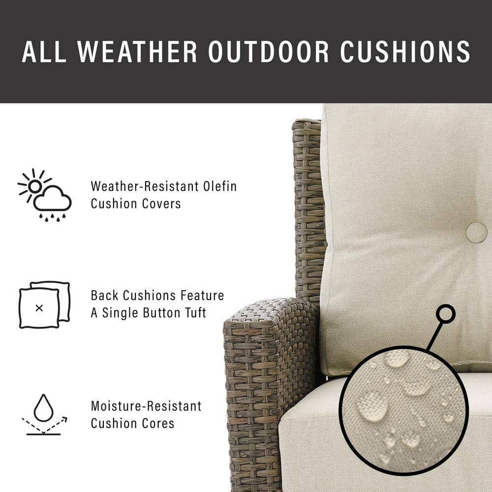 Rockport High Back Wicker Outdoor Sofa with Oatmeal Cushions