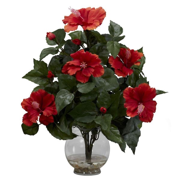 Artificial Silk Flower Arrangement In Red Lily In Black Vase