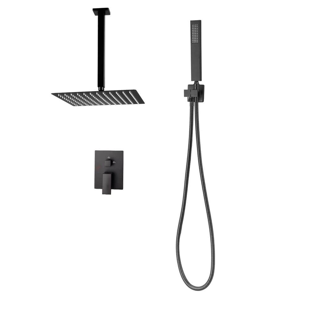 12 in. Shower Faucet Set, Square Rainfall Shower Head and Handheld Spray, Matte Black Ceiling-Mount with Brass Valve price history on PriceWatchPro