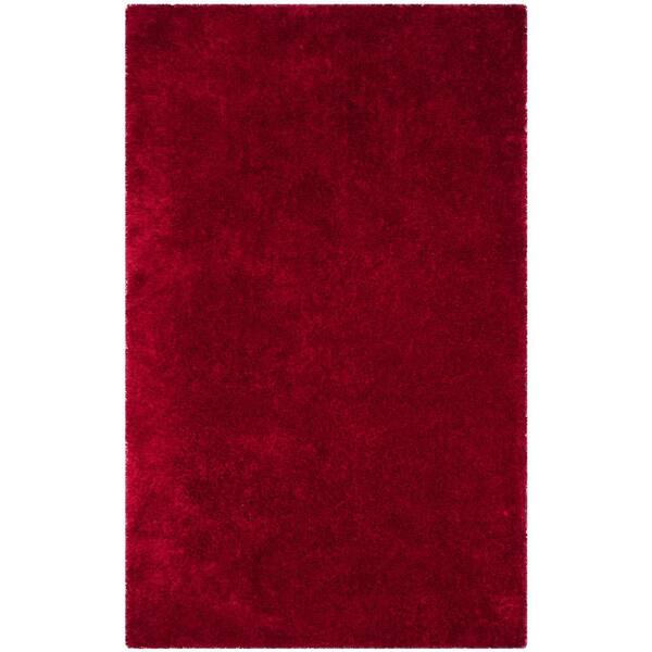 SAFAVIEH Luxe Shag Red Doormat 3 ft. x 5 ft. Solid Area Rug