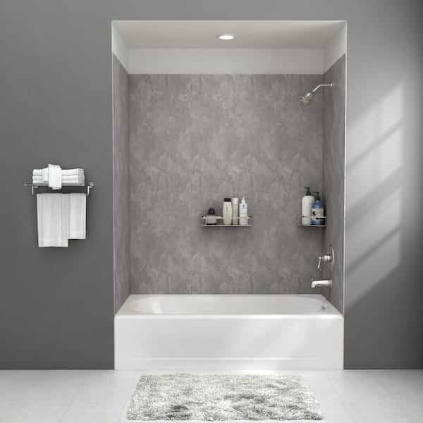 American Standard Passage 32 in. x 60 in. 4-Piece Glue-Up Alcove Bath Wall in Gray Concrete