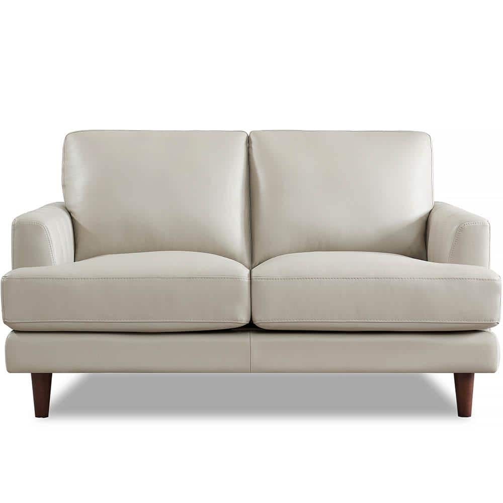 Cassia 57 in. Ice Gray Solid Top Grain Leather 2-Seater Loveseat with Remov