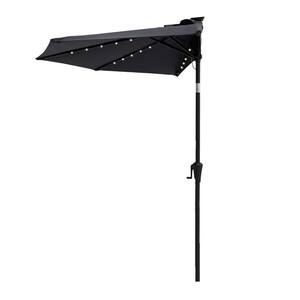 9 ft. Aluminum Market Solar Lighted Tilt Half Round Patio Umbrella with LED in Anthracite Solution Dyed Polyester