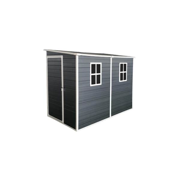 4 ft. x 8 Plastic Shed with Floor, 2-Windows Outdoor Storage with Lockable Door Resin Shed in Gray (96 sq. ft.)