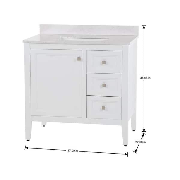 Darcy 37 in. Single Sink White Bath Vanity with Pulsar Cultured Marble Top (Assembled)