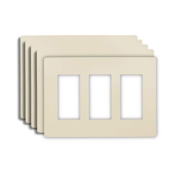 5-Pack Decorator Screwless 3-Gang Ivory GFCI Outlet/Rocker Light Switch Cover Plastic Wall Plate