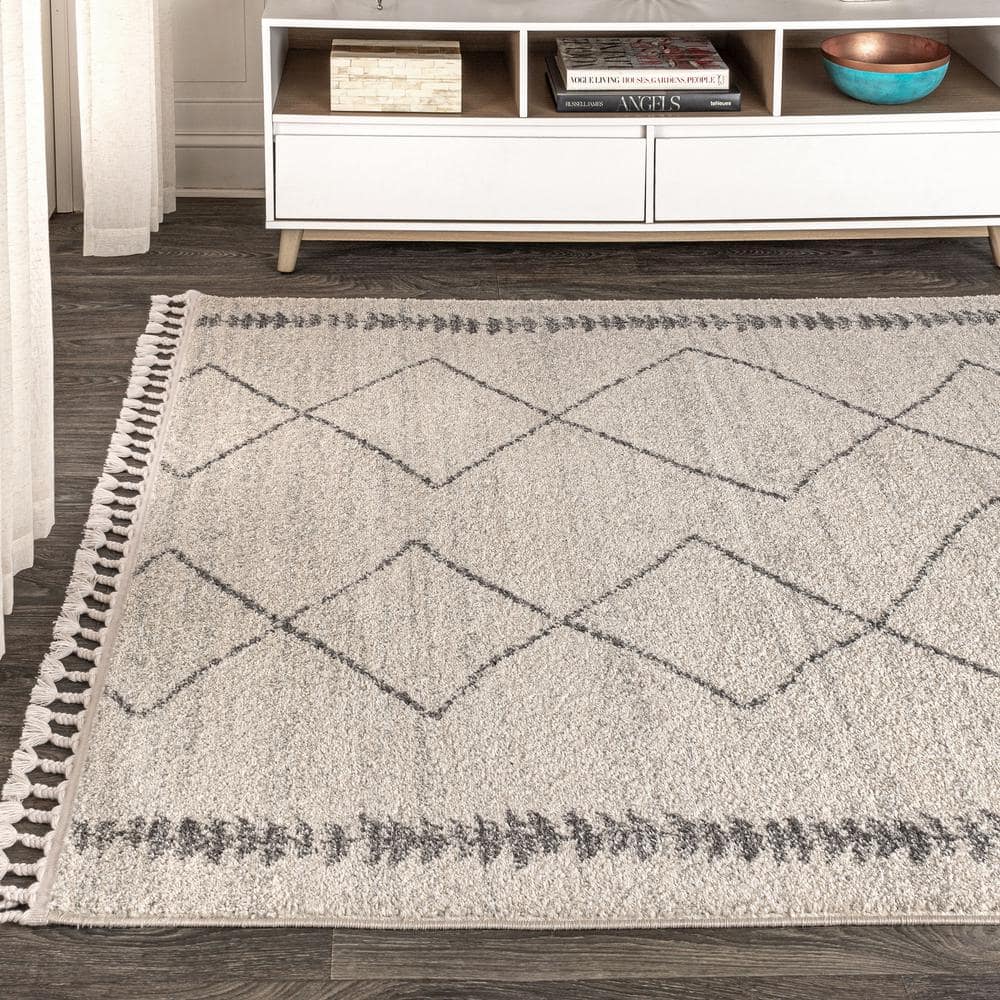 Moroccan HYPE Cream/Gray Geometric Braided 4'x6' Area Rug