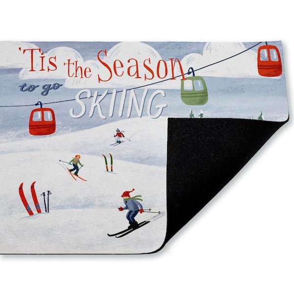 Tis the Season Ski Slopes White 18 in. x 30 in. Polyester Non-Slip Outdoor Door Mat