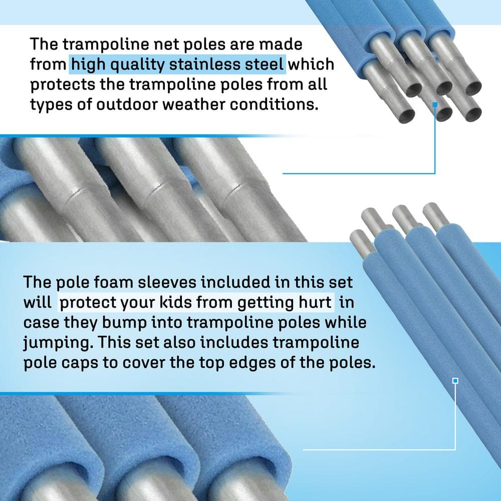 7.5 ft Blue and Black Trampoline Safety Enclosure Set with Net and Poles