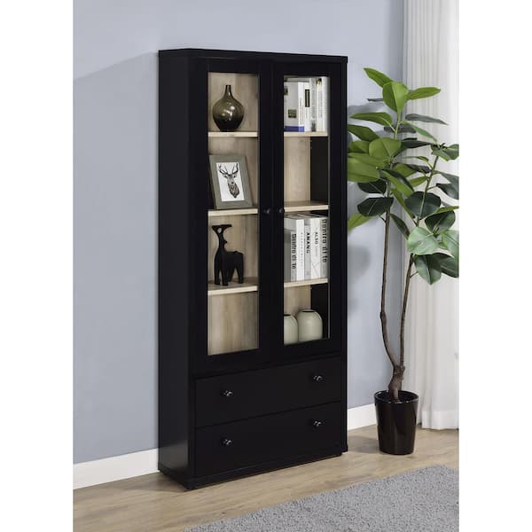 Coaster Hawthorne Black 70.75 in. Accent Cabinet with 4-Shelves and Glass Door