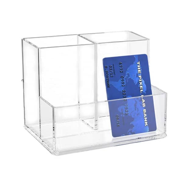 3.5 in. Clear Acrylic Pen Holder w 3 Compartments, Compact Desk Organizer  Stationery/Makeup Brushes/Office Accessories 59B092SA05 - The Home Depot