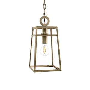 Grantsdale 14.69 in. 1-Light Vintage Brass Hanging Outdoor Pendant Light with Clear Glass and No Bulbs Included