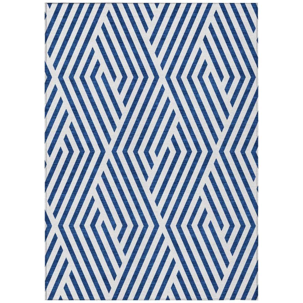 Navy and White 5 ft. x 8 ft. Woven Geometric Rectangle Indoor/Outdoor Area Rug price history on PriceWatchPro