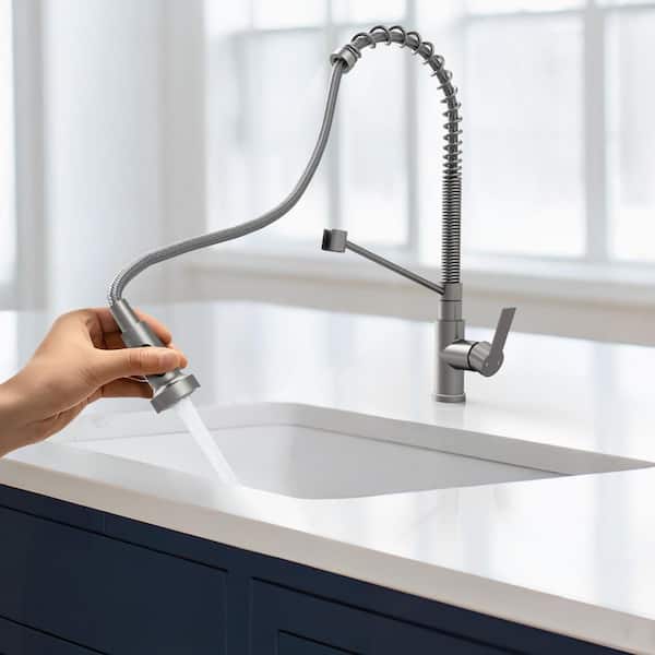 Single Handle Pull Down Sprayer Kitchen Faucet 1.8 GPM w/ LED Base, 20.1 in. Height, 360° Swivel Spout in Brushed Nickel