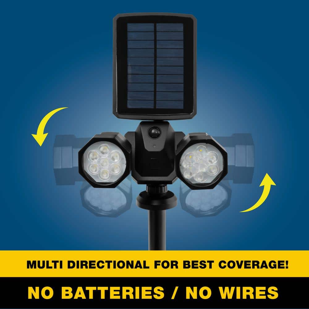 Dual Motion-Sensing Solar LED Black Spotlight, 500 Lumens Outdoor