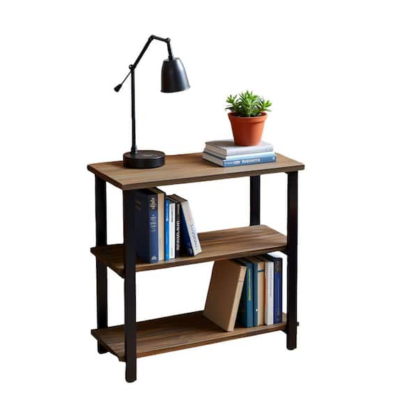 Pomona 31 in. Tall Bookcase with Shelves, 3-Tier Rustic Industrial Bookshelf with Natural Solid Wood and Metal Frame