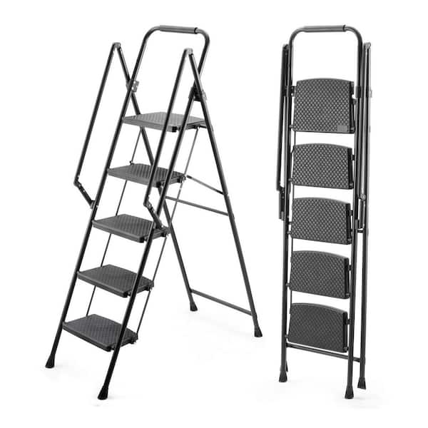 5-Step 5 ft ReachSteel Folding Ladder with Anti Slip Wide Pedals, with Safety Anti Slip Handle, Light-Weight 300 lbs.