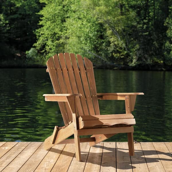 Brown Folding Wood Adirondack Chair Without Cushion Set of 1