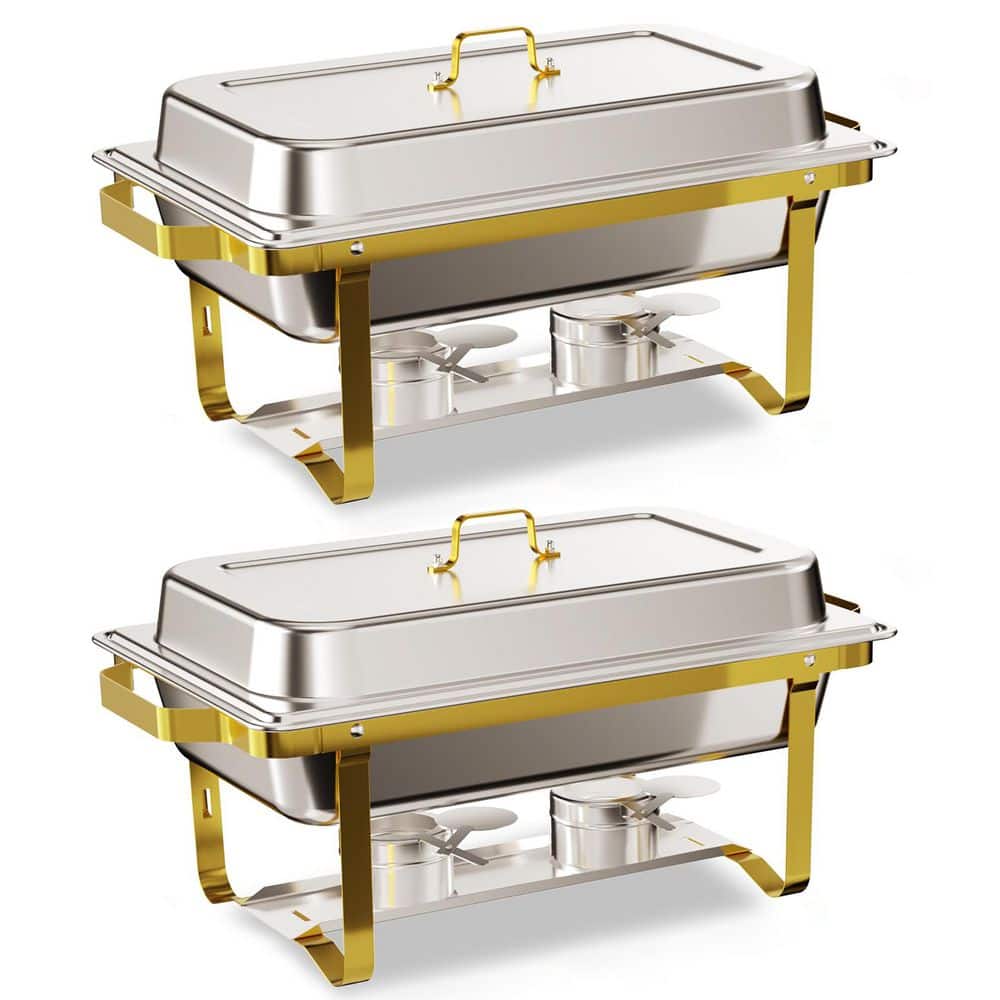 8 qt. Gold and Silver 304 Stainless Steel Chafing Dish Buffet Set with Rolled Edge Design Superior Insulation 2 Pack