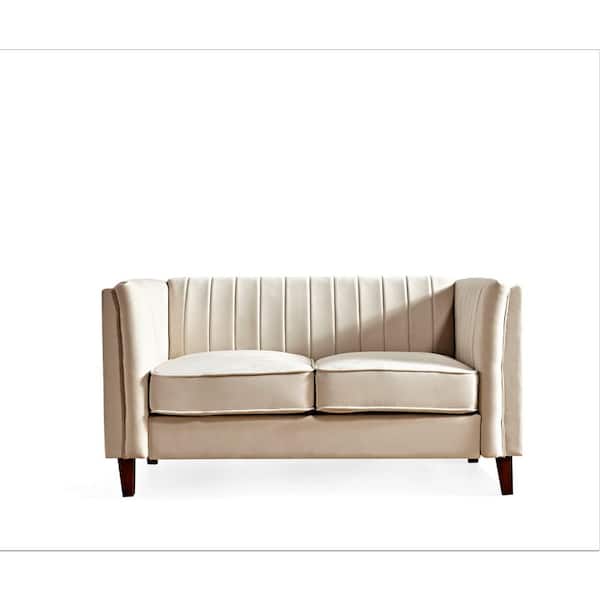 US Pride Furniture Souheil 60 in. Beige Tufted Velvet 2-Seat Loveseat