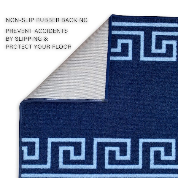 Greek Key Blue and White 26 in. W x 27 ft. L Runner Rug/Stair Runner 59.4 sq. ft.