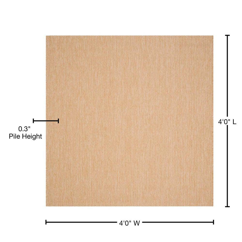 Natural Cream 4' Square Synthetic Indoor/Outdoor Area Rug