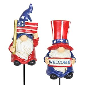 Patriotic USA Gnome 0.95 ft. Patriotic USA Resin Garden Stakes 2-Pack