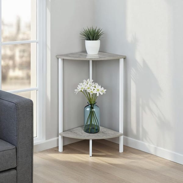 Graystone 31.5 in. H Faux Birch/White Corner Particle Board Indoor Plant Stand with 2 Tiers