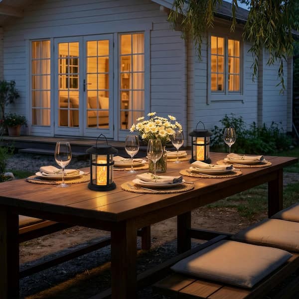 C Cattleya 1-Light Black Solar Outdoor Lantern with Flame-Style