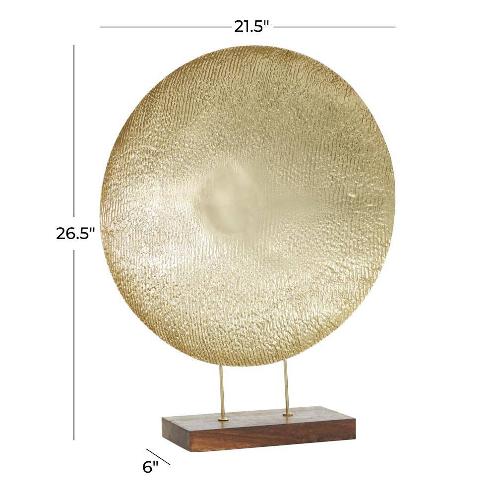 Gold Metal Geometric Plate Sculpture with Wood Stand