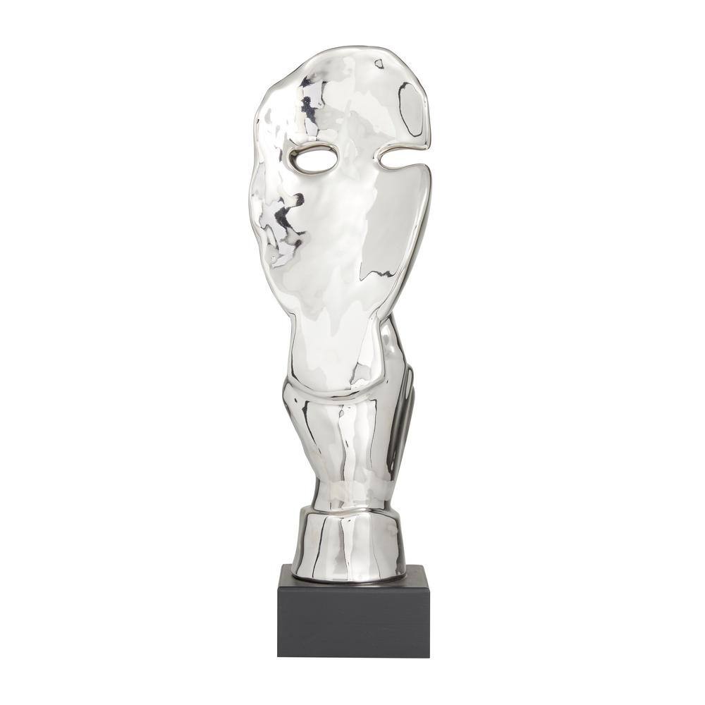 Silver Porcelain Contemporary Mask Statue with MDF Base