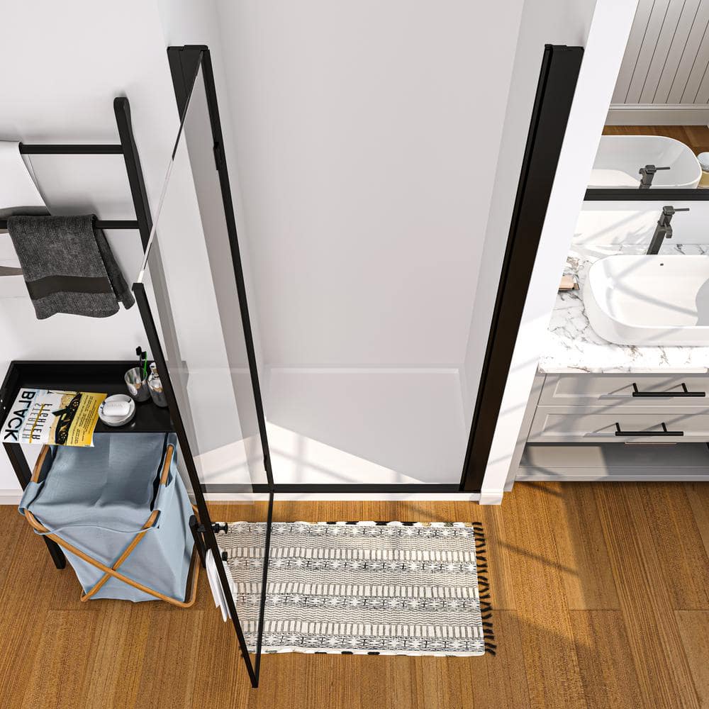 36'' x 72'' Frameless Clear Glass Pivot Shower Door in Matte Black