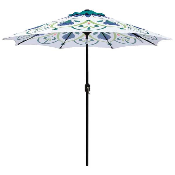 9 ft. Steel Market Crank and Tilt Patio Umbrella in Printed Pattern
