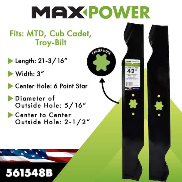 MaxPower 2 Blade Set for Many 42 in. Cut MTD, Cub Cadet, Troy Bilt