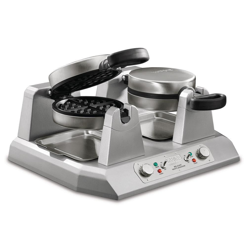 Waring Commercial Double Belgian Waffle Maker with Serviceable Plates - 120V, 2400 Watts, 20 Amps, Silver