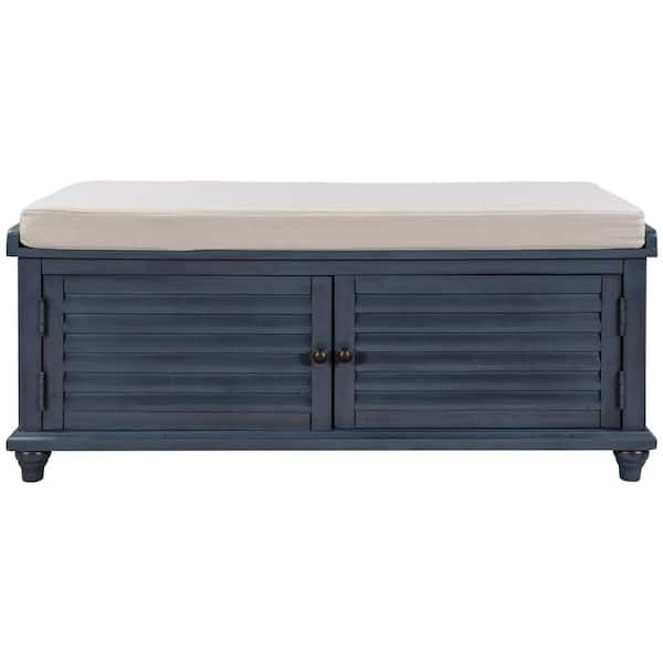 Wateday Navy Storage Bench with Removable Cushion, 19.5"H x 15.75"W x 43.4"L