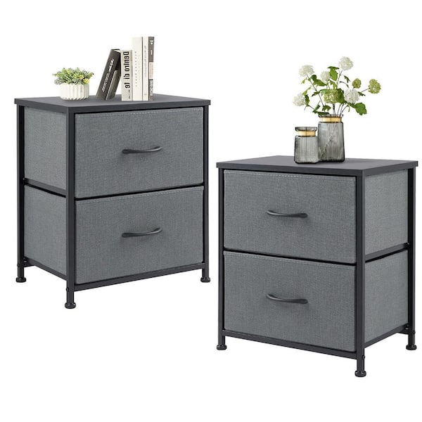 WONDER COMFORT Gray 2 Fabric Drawer Nightstand Small Dresser Bedroom End Table for Closet, Entryway (2 Pack)