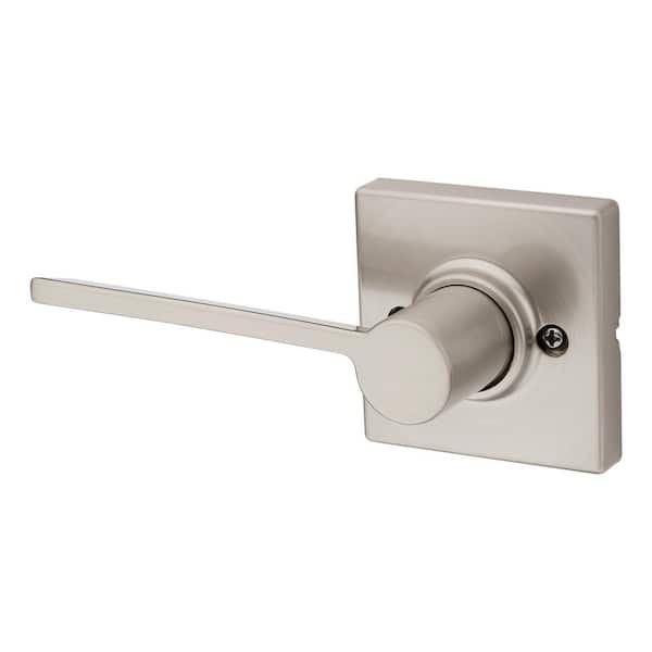 Ladera Satin Nickel Left-Handed Dummy Door Handle with Square Trim Featuring Microban Antimicrobial Technology