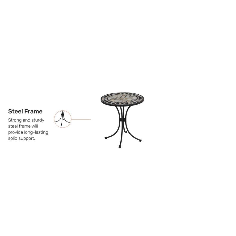 Laguna Black Metal Outdoor Bistro Table with Marble Tile Top