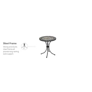 28 in. Black and Tan Round Tile Top Patio Bistro Table