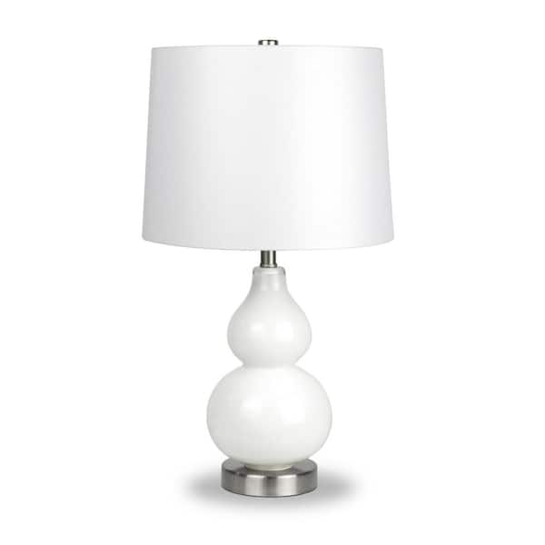 Meyer&Cross Katrina 21 in. White Glass and Satin Nickel Petite Table Lamp with Fabric Shade