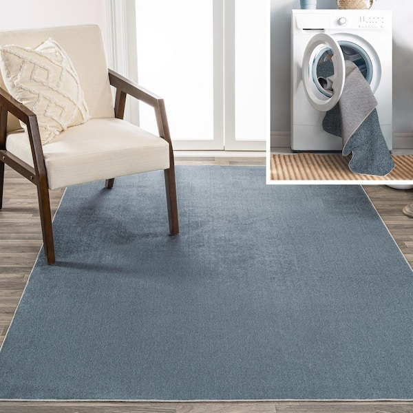 JONATHAN Y Twyla Classic Blue 3 ft. x 5 ft. Solid Low-Pile Machine-Washable Area Rug