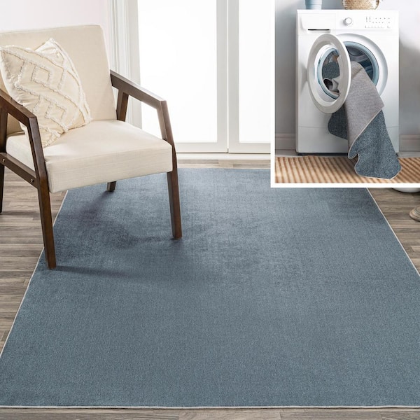 JONATHAN Y Twyla Classic Blue 8 ft. x 10 ft. Solid Low-Pile Machine-Washable Area Rug